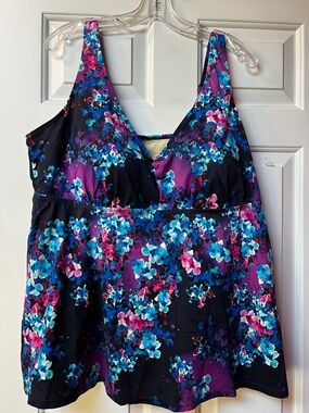 Swimsuits For All Floral Swim Top in Blue, Purple & Pink